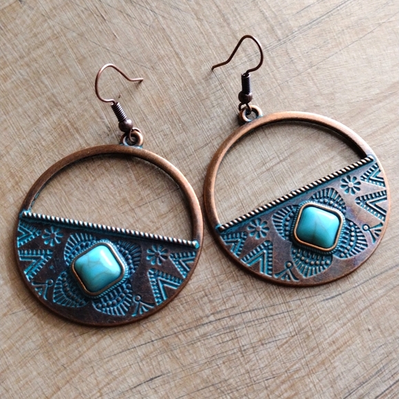Anthropologie Jewelry - Blue Copper Turquoise earrings